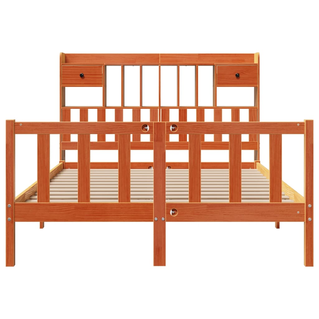 vidaXL Bookcase Bed without Mattress Wax Brown 150x200 cm King Solid Wood Pine