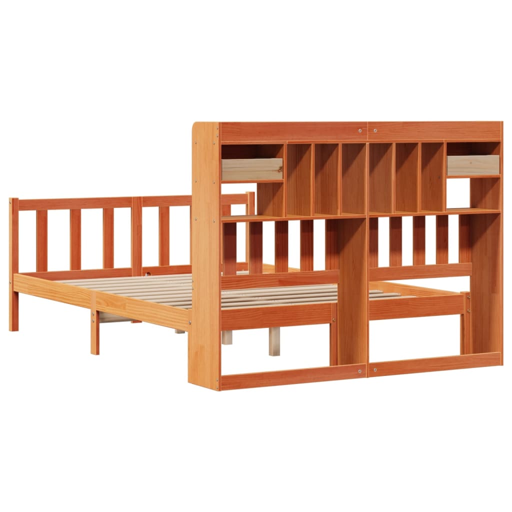vidaXL Bookcase Bed without Mattress Wax Brown 150x200 cm King Solid Wood Pine