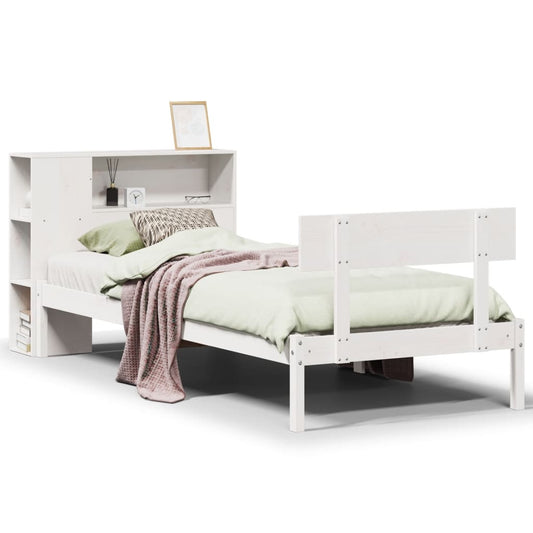 vidaXL Bookcase Bed without Mattress White 75x190 cm Small Single Solid Wood Pine