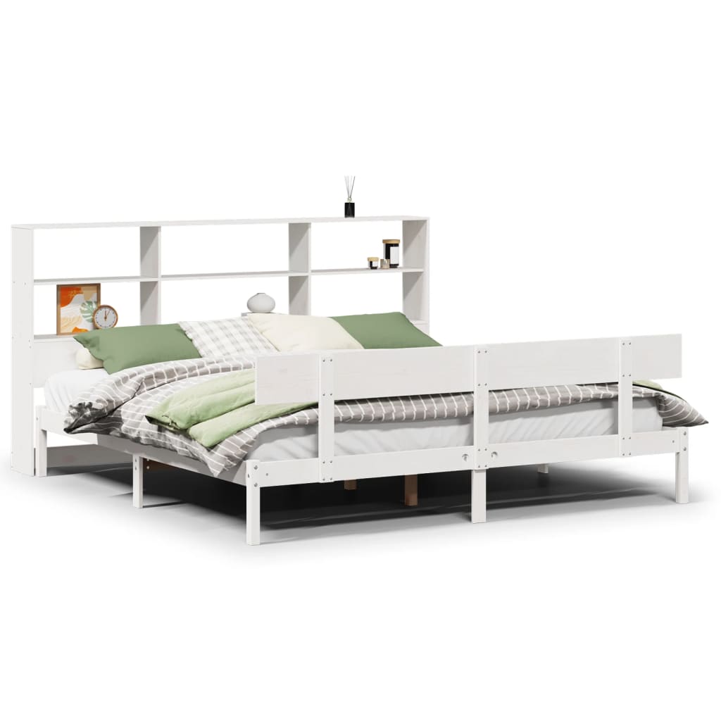 vidaXL Bookcase Bed without Mattress White 180x200 cm Super King Solid Wood Pine