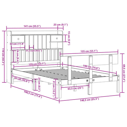 vidaXL Bookcase Bed without Mattress White 135x190 cm Double Solid Wood Pine