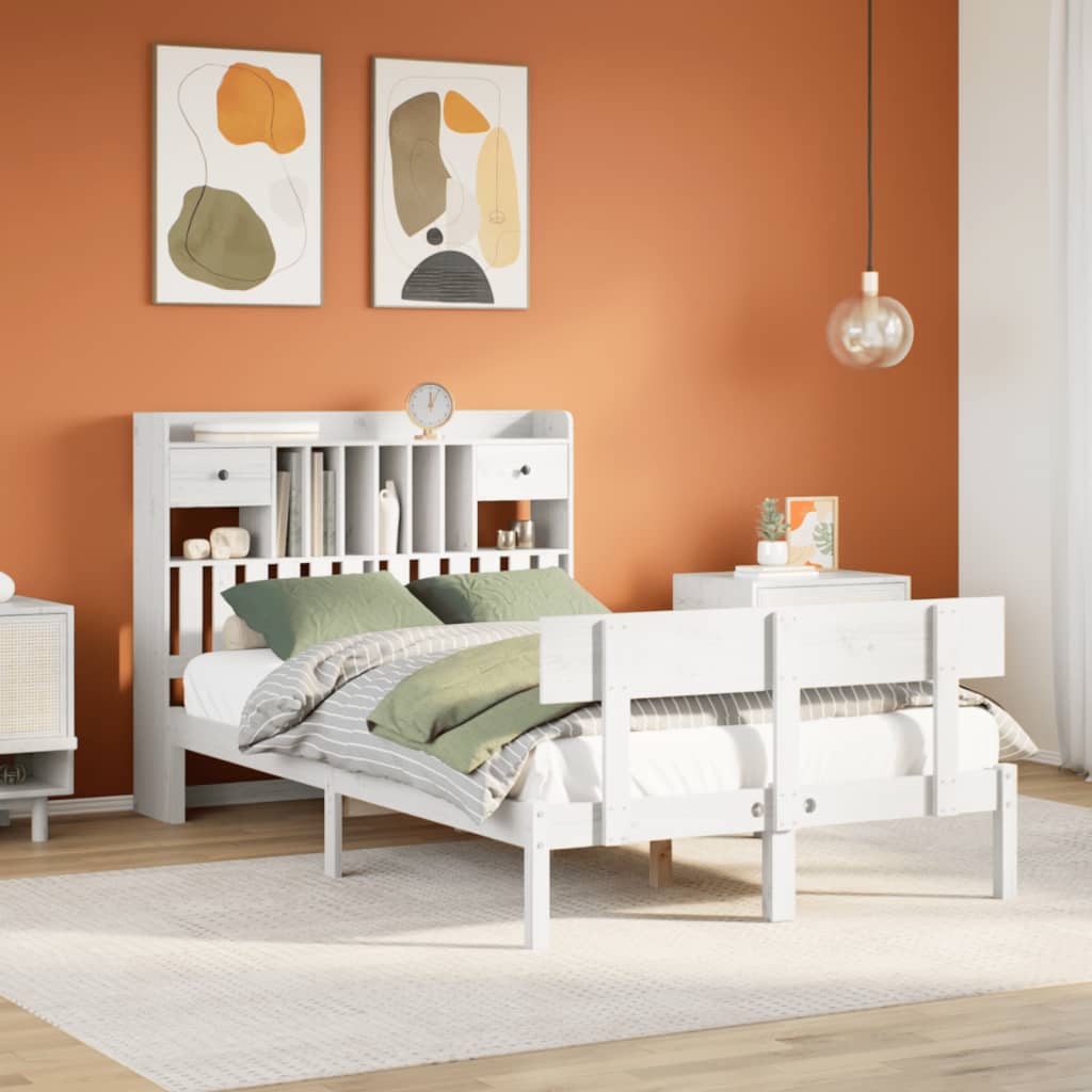 vidaXL Bookcase Bed without Mattress White 135x190 cm Double Solid Wood Pine