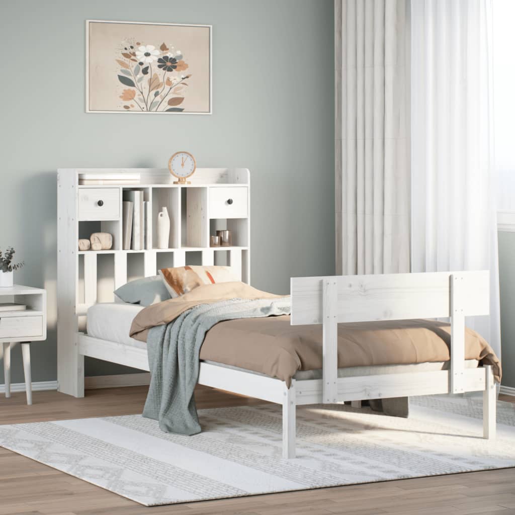 vidaXL Bookcase Bed without Mattress White 90x200 cm Solid Wood Pine