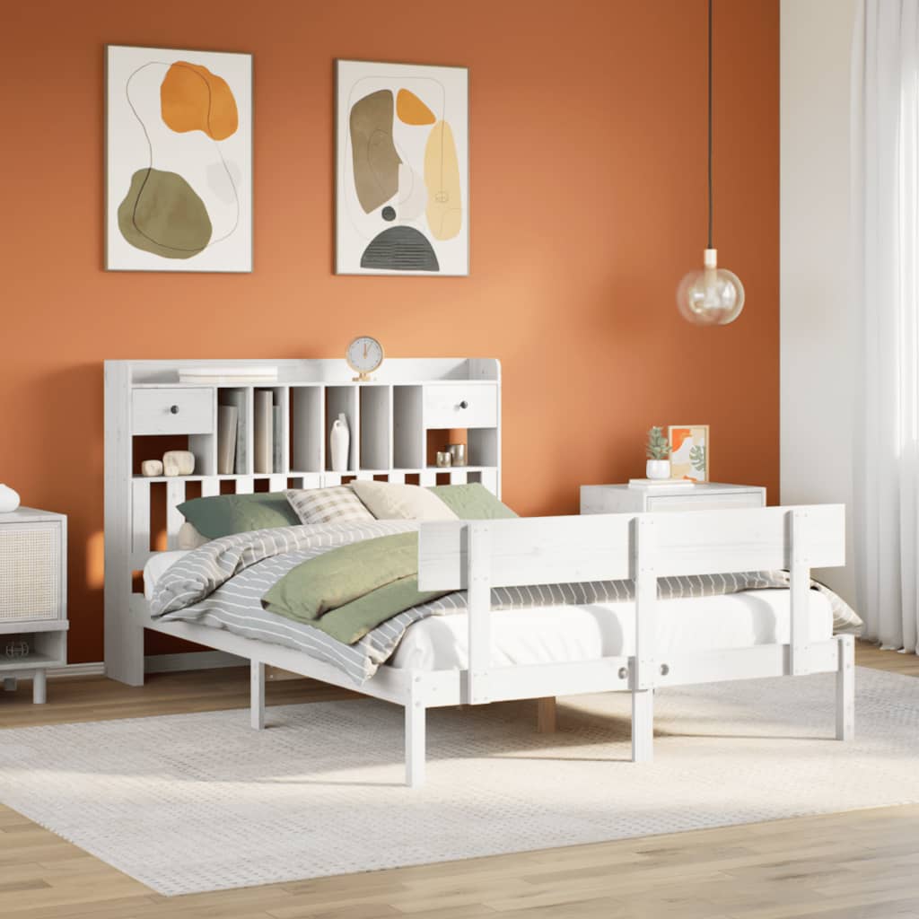 vidaXL Bookcase Bed without Mattress White 140x200 cm Solid Wood Pine
