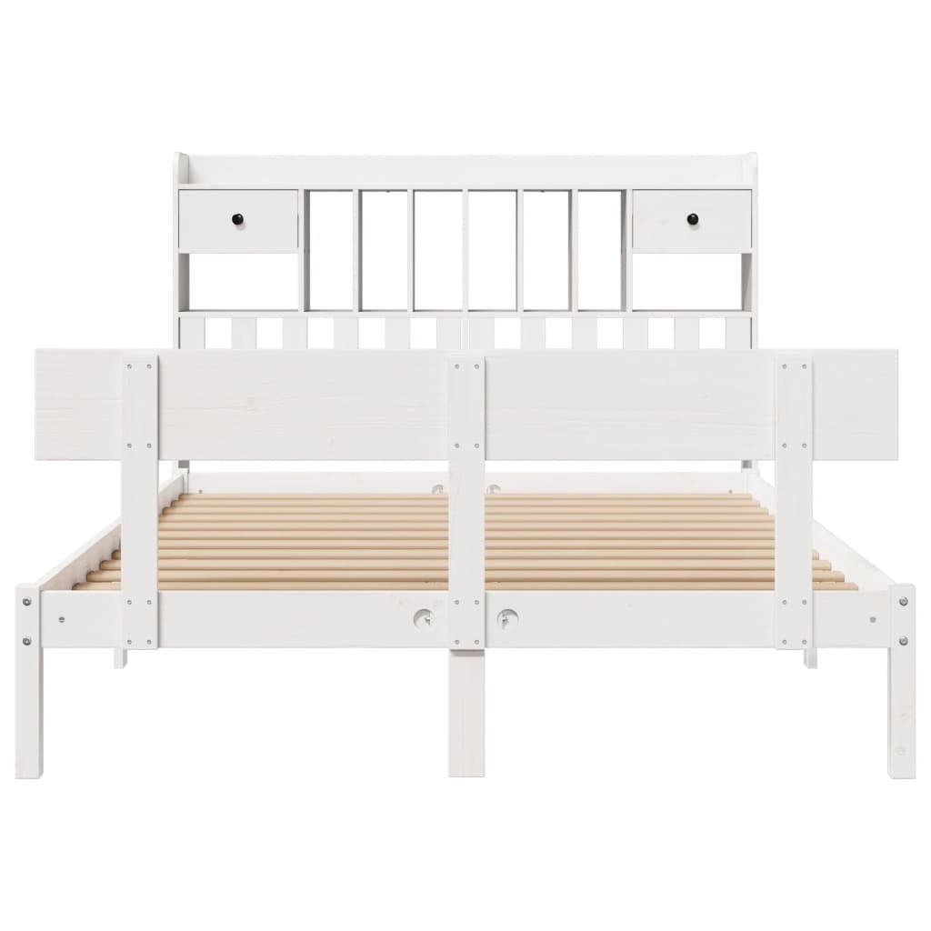 vidaXL Bookcase Bed without Mattress White 150x200 cm King Solid Wood Pine