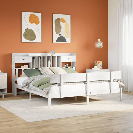 vidaXL Bookcase Bed without Mattress White 180x200 cm Super King Solid Wood Pine