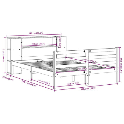 vidaXL Bookcase Bed without Mattress White 135x190 cm Double Solid Wood Pine