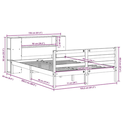 vidaXL Bookcase Bed without Mattress White 150x200 cm King Size Solid Wood Pine