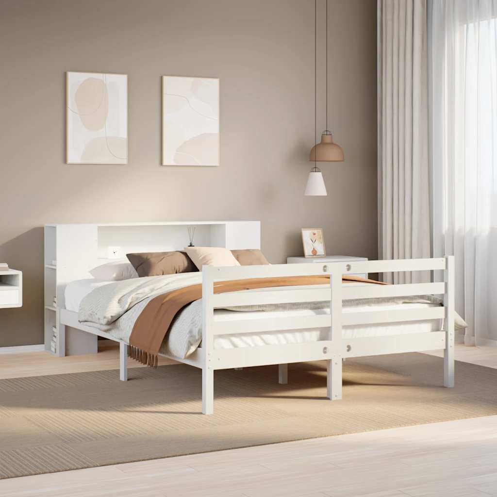 vidaXL Bookcase Bed without Mattress White 150x200 cm King Size Solid Wood Pine