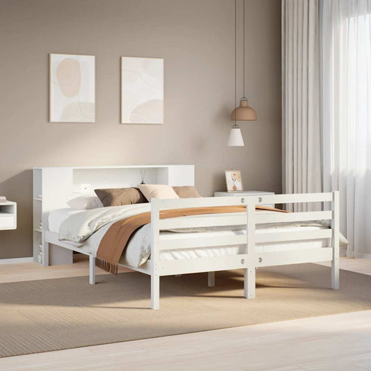vidaXL Bookcase Bed without Mattress White 150x200 cm King Size Solid Wood Pine