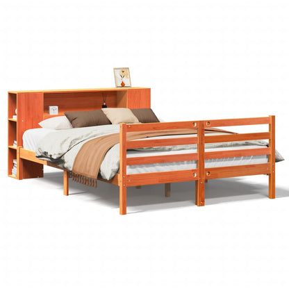 vidaXL Bookcase Bed without Mattress Wax Brown 135x190 cm Double Solid Wood Pine