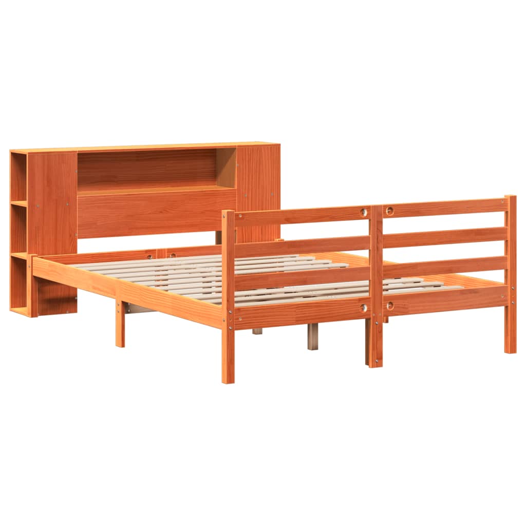 vidaXL Bookcase Bed without Mattress Wax Brown 140x190 cm Solid Wood Pine