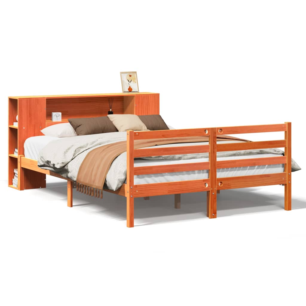 vidaXL Bookcase Bed without Mattress Wax Brown 140x200 cm Solid Wood Pine