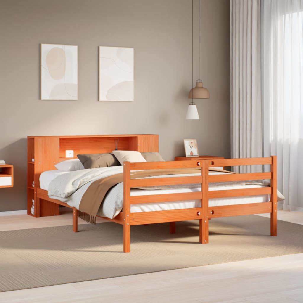 vidaXL Bookcase Bed without Mattress Wax Brown 140x200 cm Solid Wood Pine