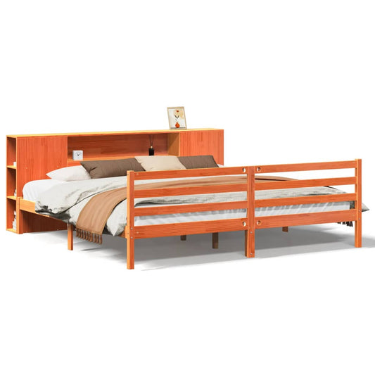 vidaXL Bookcase Bed without Mattress Wax Brown 200x200 cm Solid Wood Pine