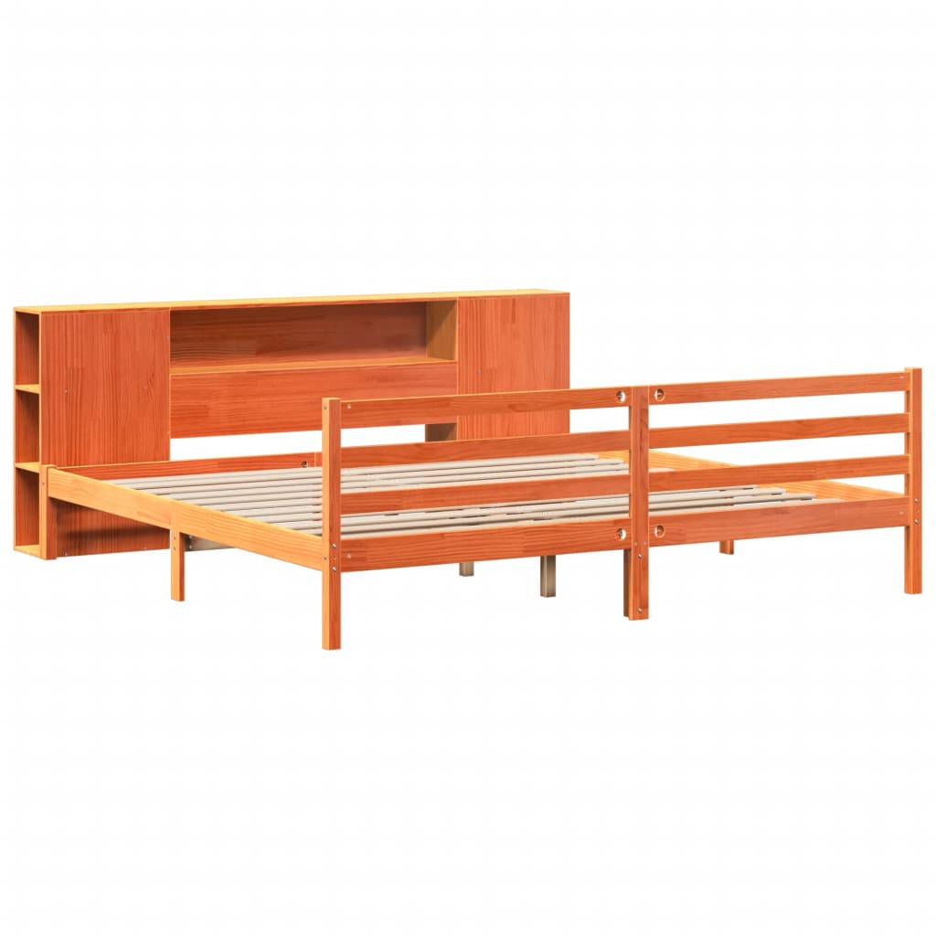 vidaXL Bookcase Bed without Mattress Wax Brown 200x200 cm Solid Wood Pine