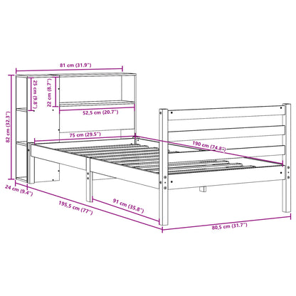 vidaXL Bookcase Bed without Mattress 75x190 cm Small Single Solid Wood Pine
