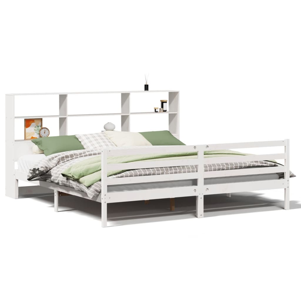 vidaXL Bookcase Bed without Mattress White 180x200 cm Super King Solid Wood Pine