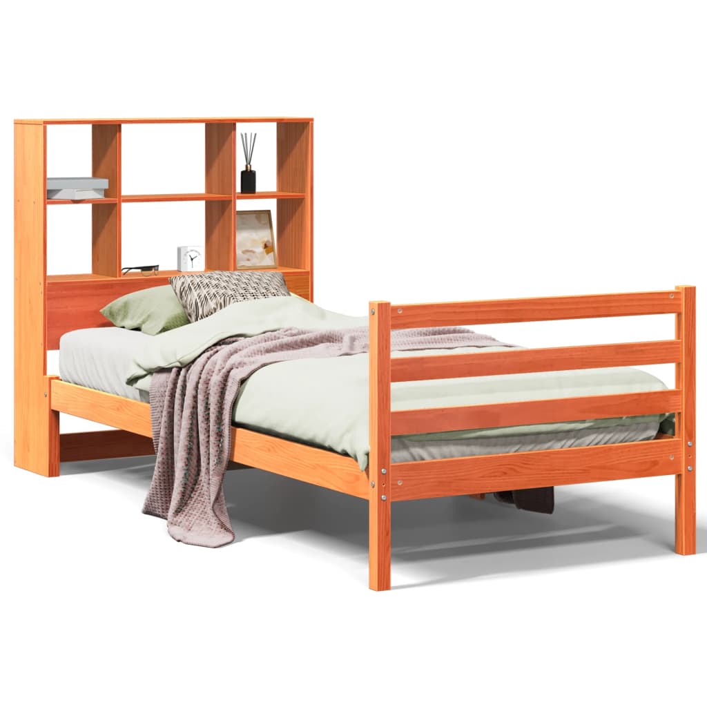 vidaXL Bookcase Bed without Mattress Wax Brown 75x190 cm Small Single Solid Wood