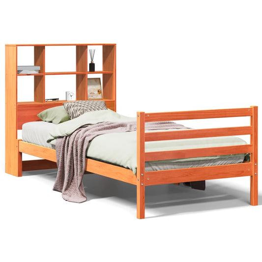 vidaXL Bookcase Bed without Mattress Wax Brown 75x190 cm Small Single Solid Wood