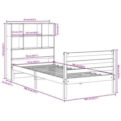vidaXL Bookcase Bed without Mattress Wax Brown 75x190 cm Small Single Solid Wood