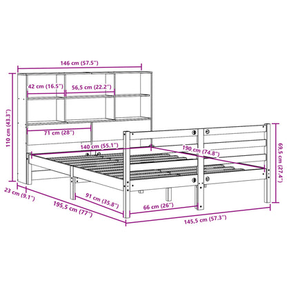 vidaXL Bookcase Bed without Mattress Wax Brown 140x190 cm Solid Wood