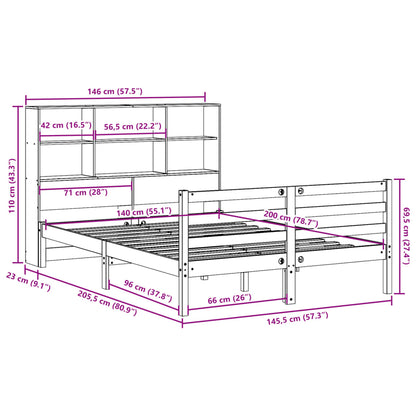 vidaXL Bookcase Bed without Mattress Wax Brown 140x200 cm Solid Wood
