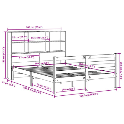 vidaXL Bookcase Bed without Mattress Wax Brown 160x200 cm Solid Wood