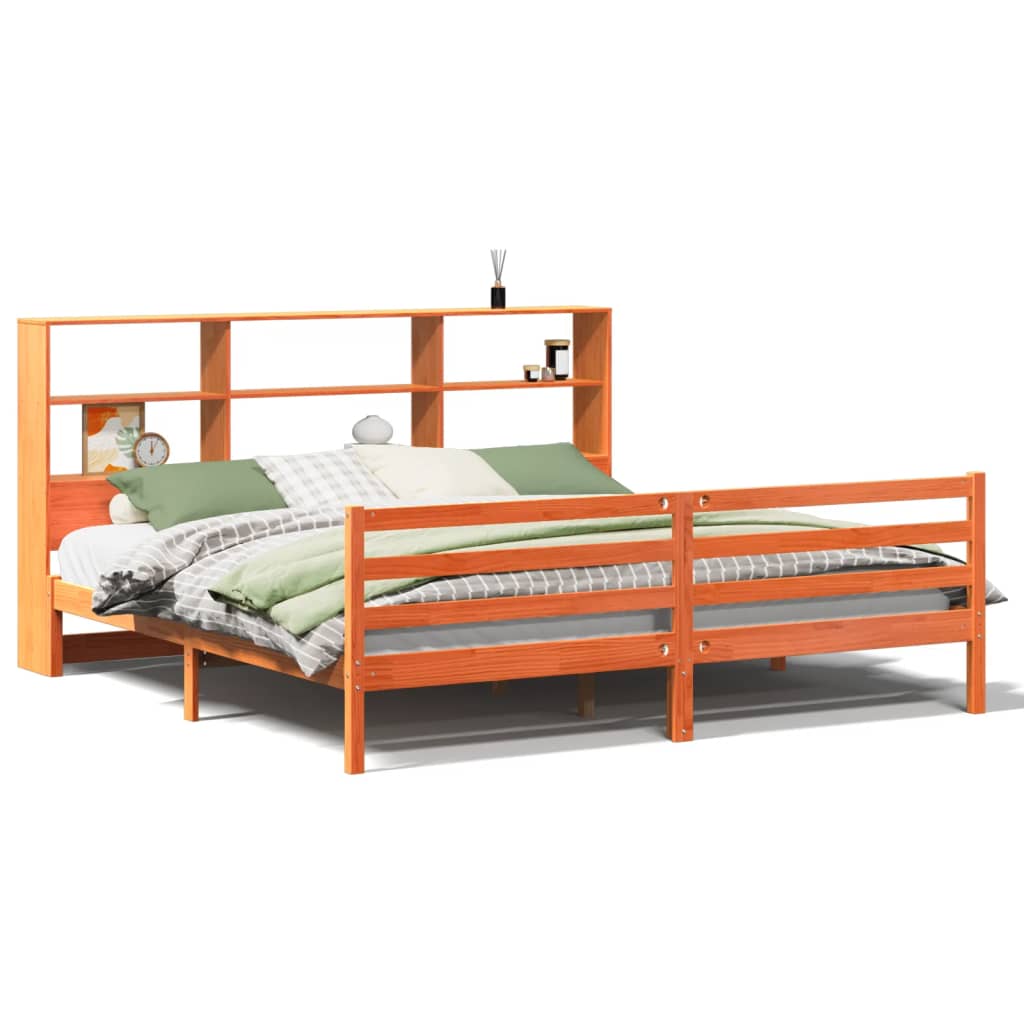 vidaXL Bookcase Bed without Mattress Wax Brown 180x200 cm Super King Solid Wood