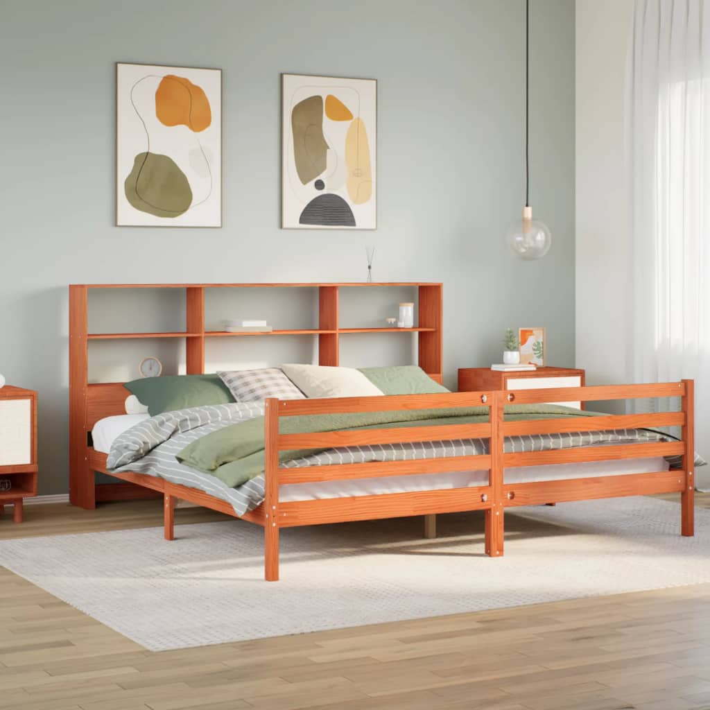 vidaXL Bookcase Bed without Mattress Wax Brown 180x200 cm Super King Solid Wood