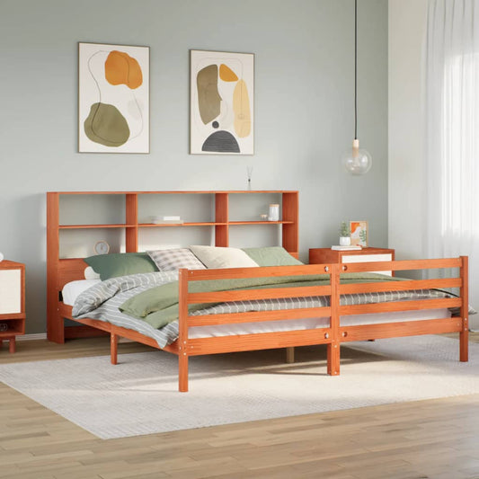 vidaXL Bookcase Bed without Mattress Wax Brown 180x200 cm Super King Solid Wood