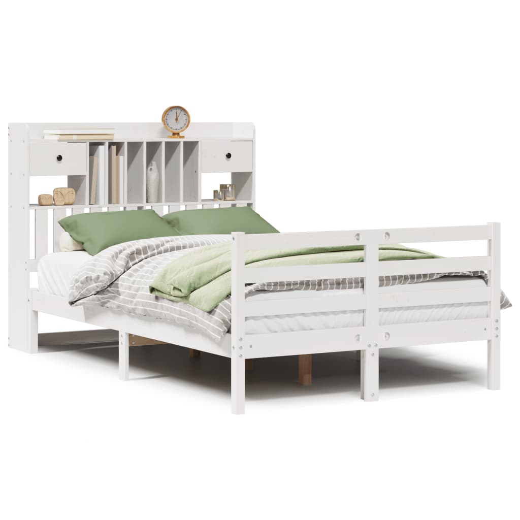 vidaXL Bookcase Bed without Mattress White 135x190 cm Doouble Solid Wood Pine