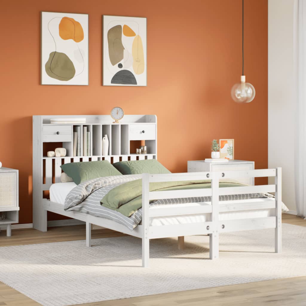 vidaXL Bookcase Bed without Mattress White 135x190 cm Doouble Solid Wood Pine