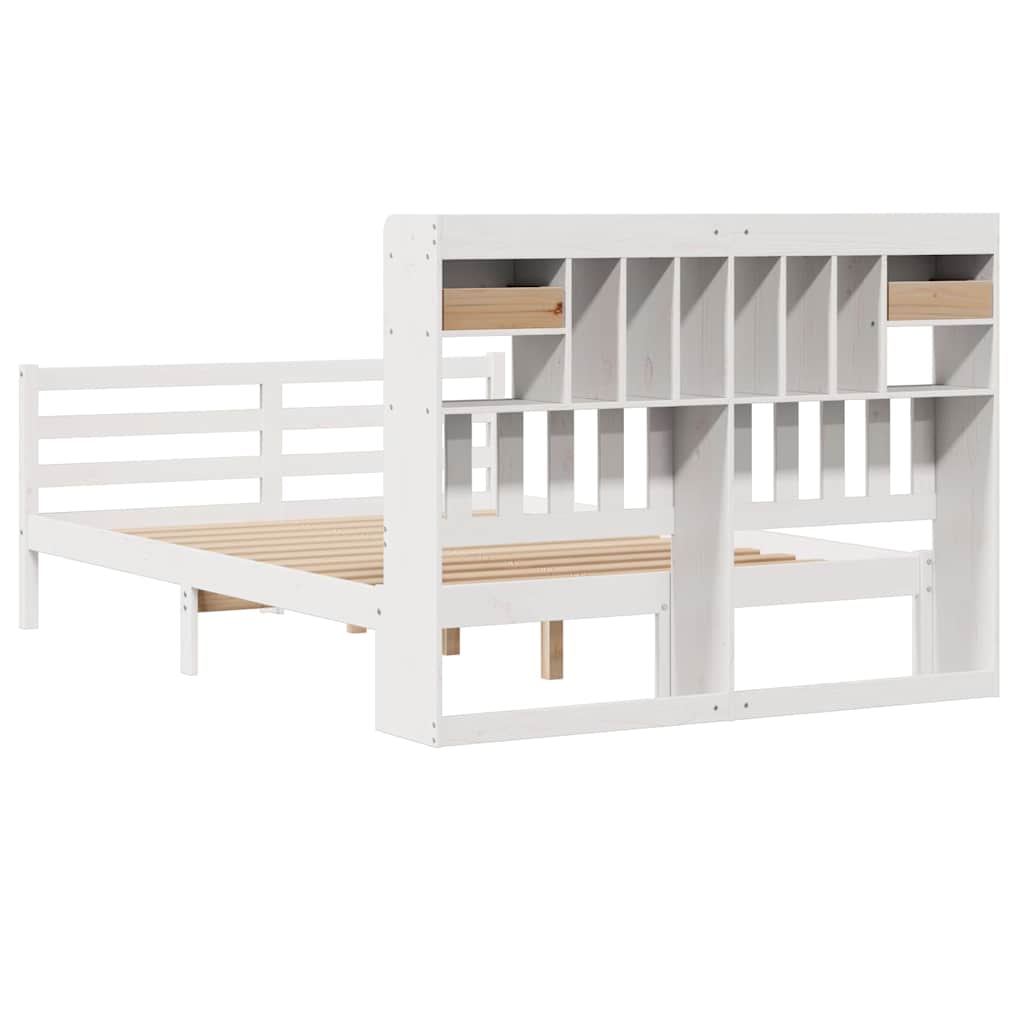 vidaXL Bookcase Bed without Mattress White 150x200 cm King Size Solid Wood Pine