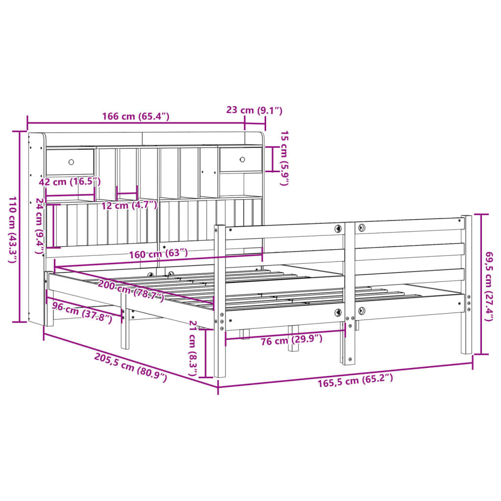 vidaXL Bookcase Bed without Mattress White 160x200 cm Solid Wood Pine