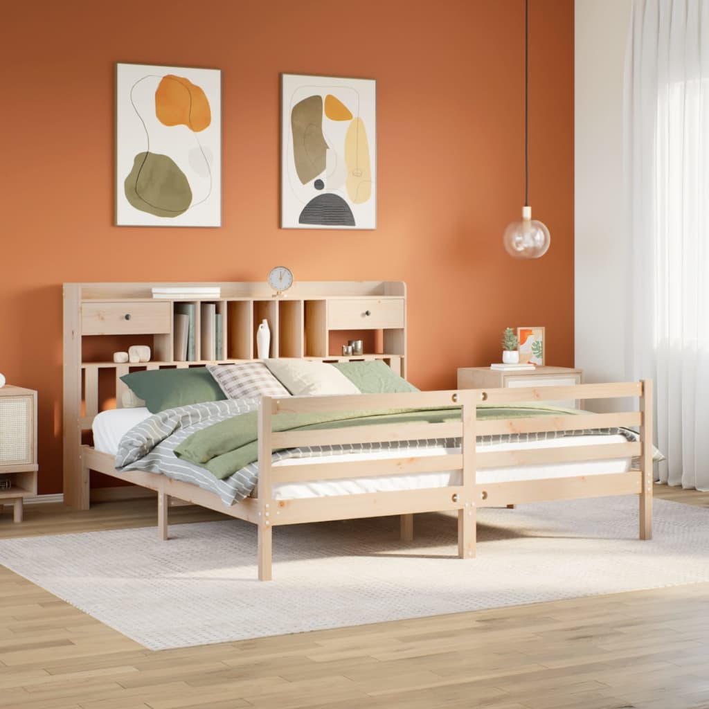 vidaXL Bookcase Bed without Mattress 180x200 cm Super King Solid Wood Pine