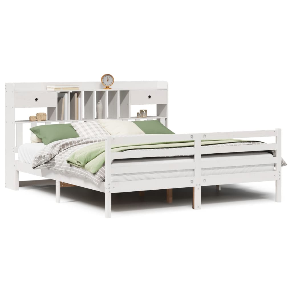 vidaXL Bookcase Bed without Mattress White 180x200 cm Super King Solid Wood Pine