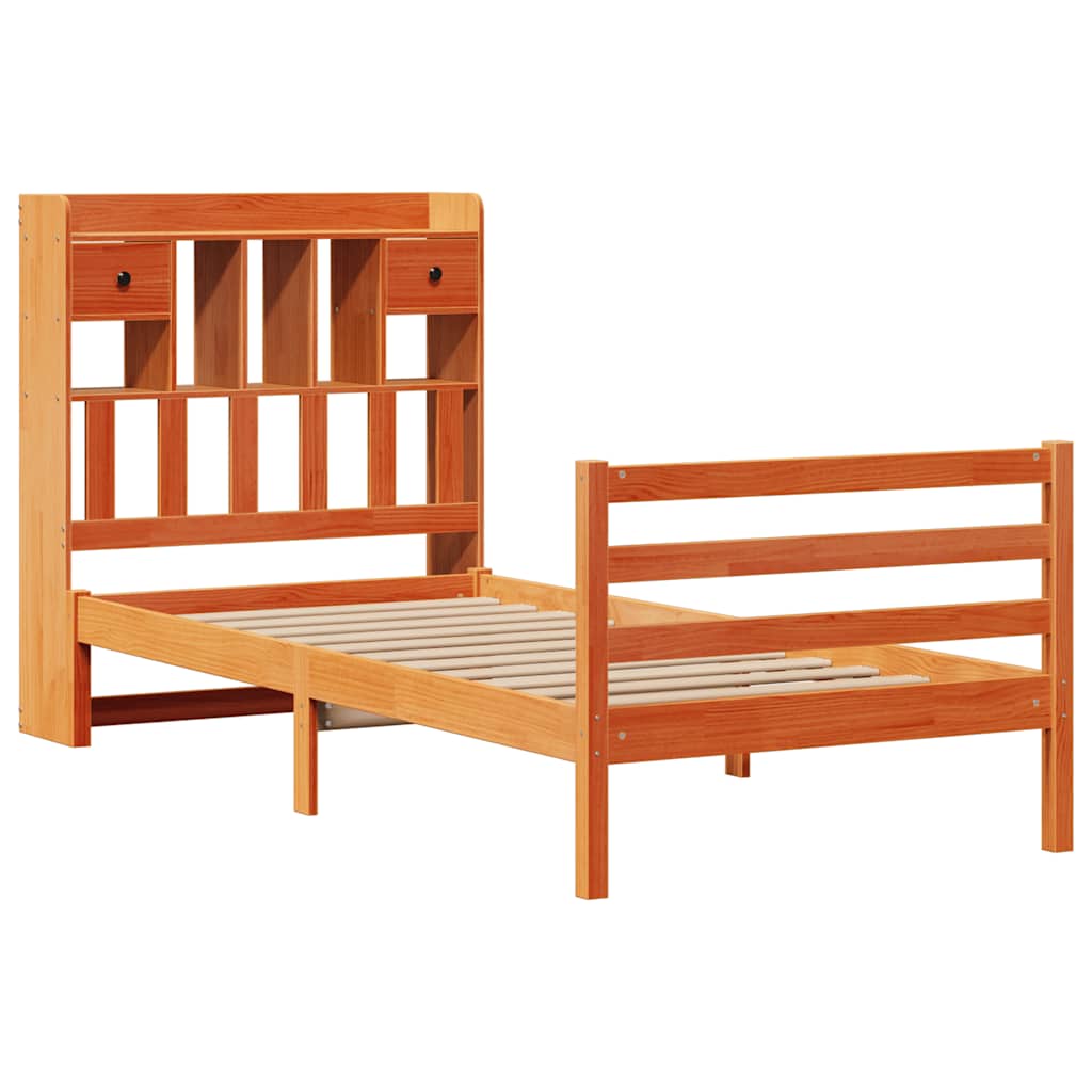 vidaXL Bookcase Bed without Mattress Wax Brown 75x190 cm Small Single Solid Wood Pine