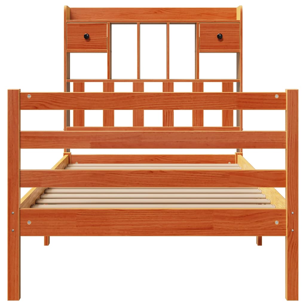 vidaXL Bookcase Bed without Mattress Wax Brown 75x190 cm Small Single Solid Wood Pine