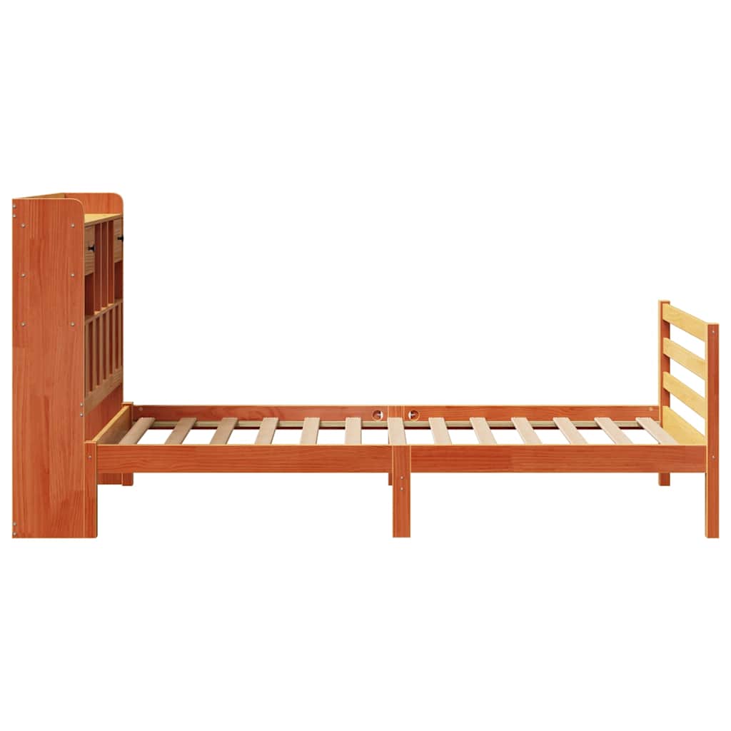vidaXL Bookcase Bed without Mattress Wax Brown 75x190 cm Small Single Solid Wood Pine