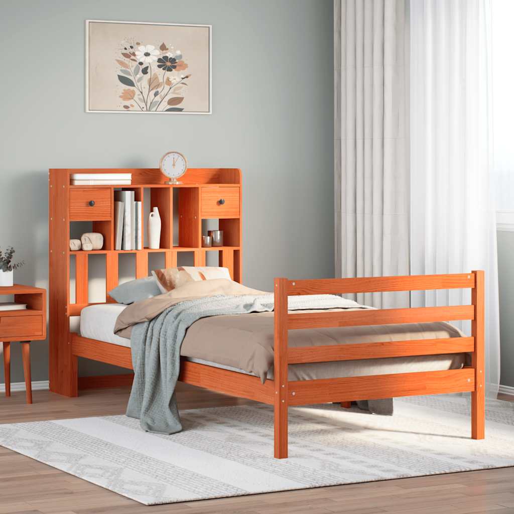 vidaXL Bookcase Bed without Mattress Wax Brown 75x190 cm Small Single Solid Wood Pine