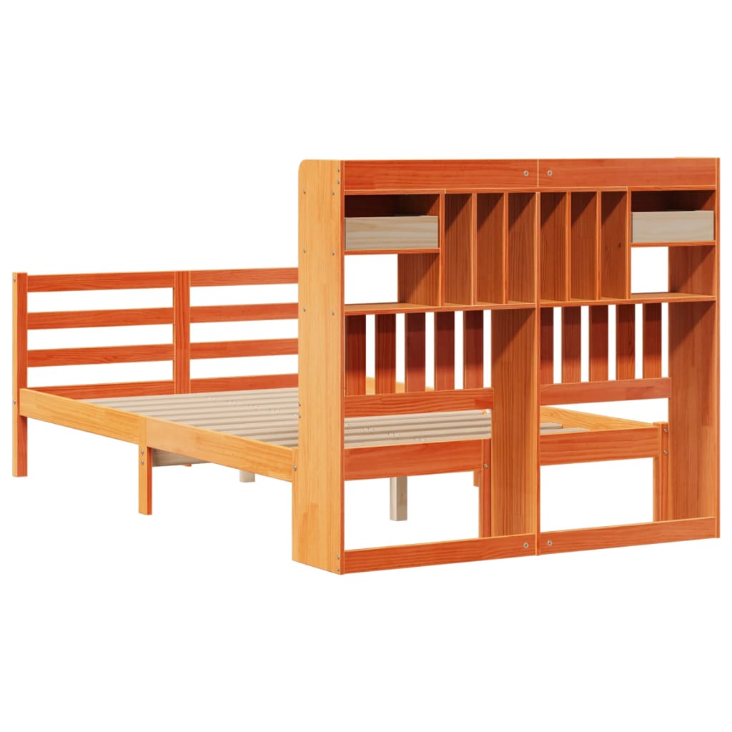 vidaXL Bookcase Bed without Mattress Wax Brown 135x190 cm Doouble Solid Wood Pine