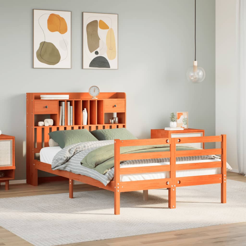 vidaXL Bookcase Bed without Mattress Wax Brown 135x190 cm Doouble Solid Wood Pine