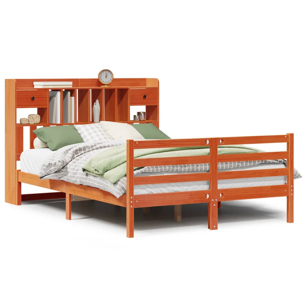 vidaXL Bookcase Bed without Mattress Wax Brown 160x200cm Solid Wood Pine