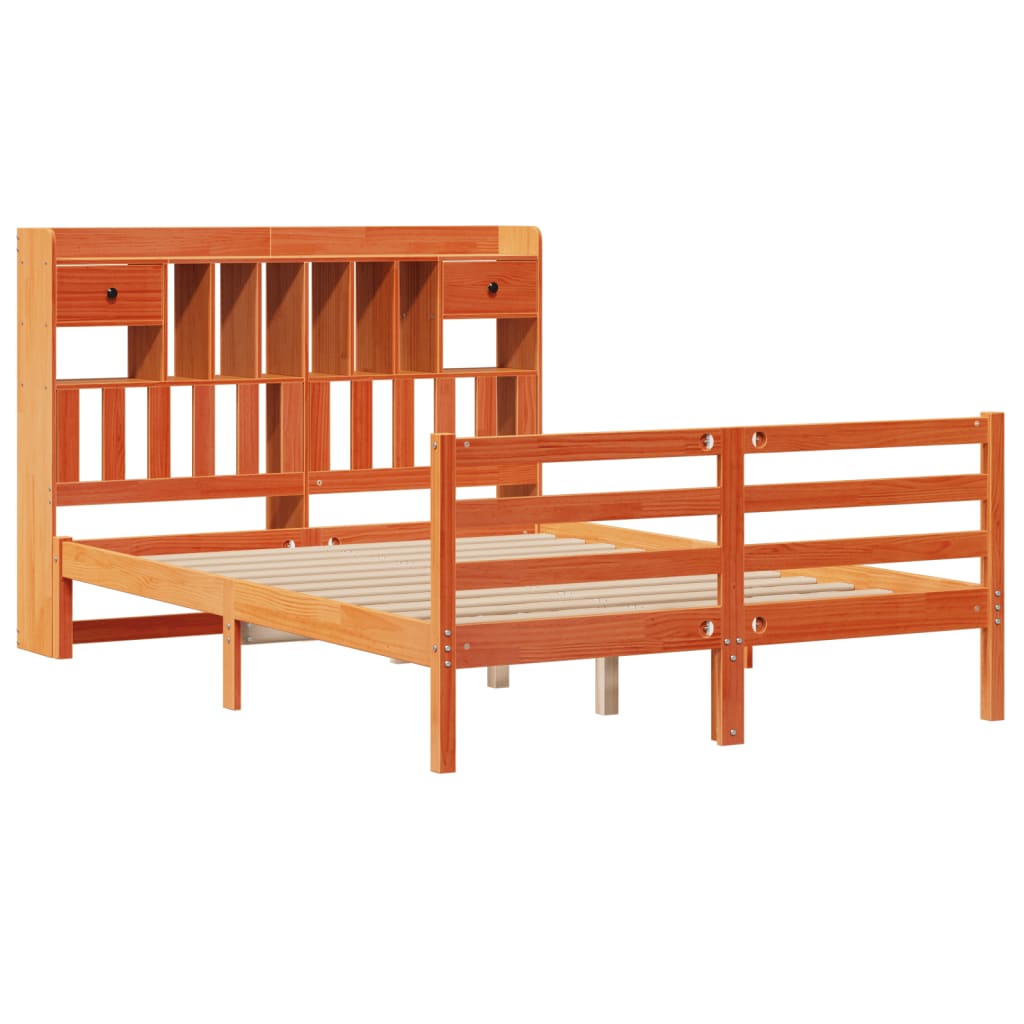 vidaXL Bookcase Bed without Mattress Wax Brown 160x200cm Solid Wood Pine