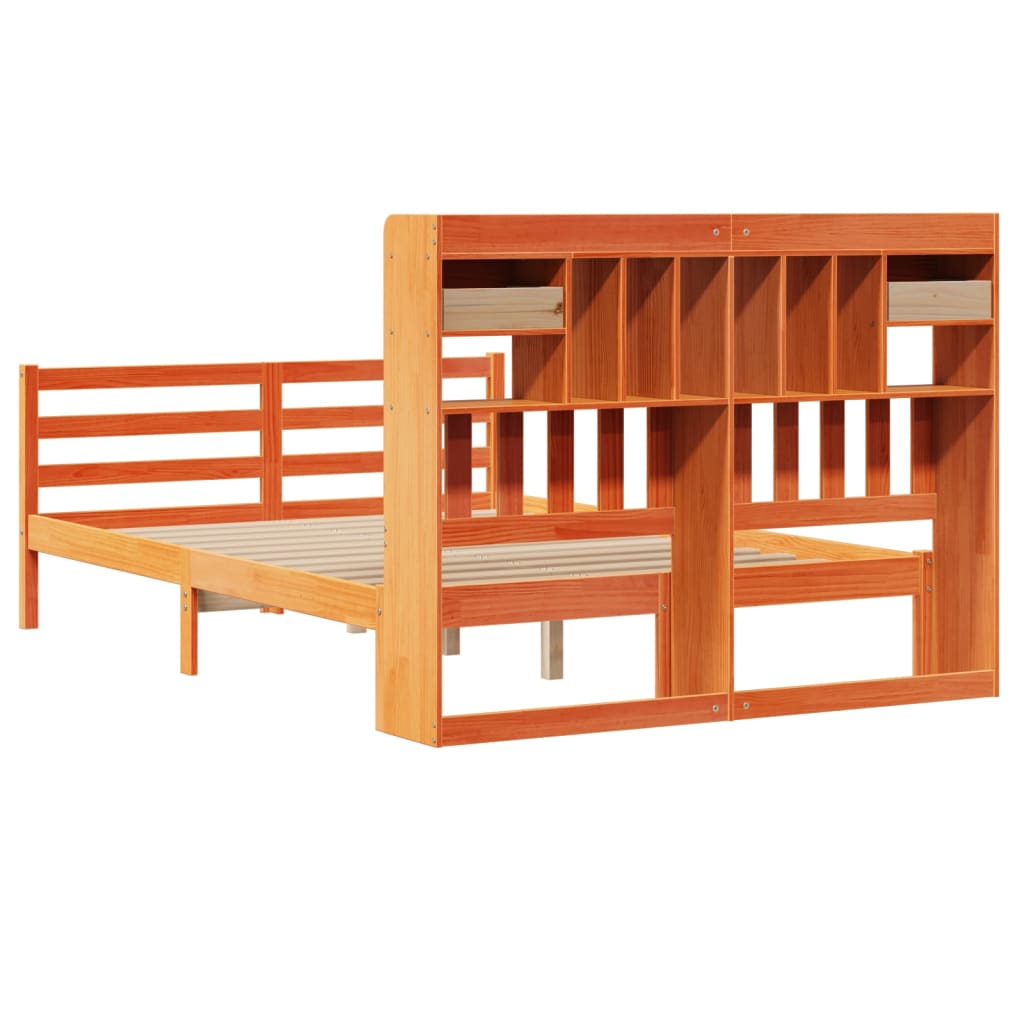 vidaXL Bookcase Bed without Mattress Wax Brown 160x200cm Solid Wood Pine