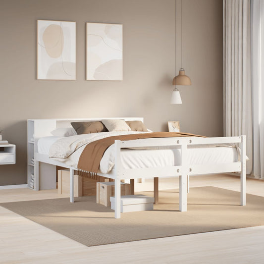 vidaXL Bookcase Bed without Mattress White 150x200 cm King Size Solid Wood Pine