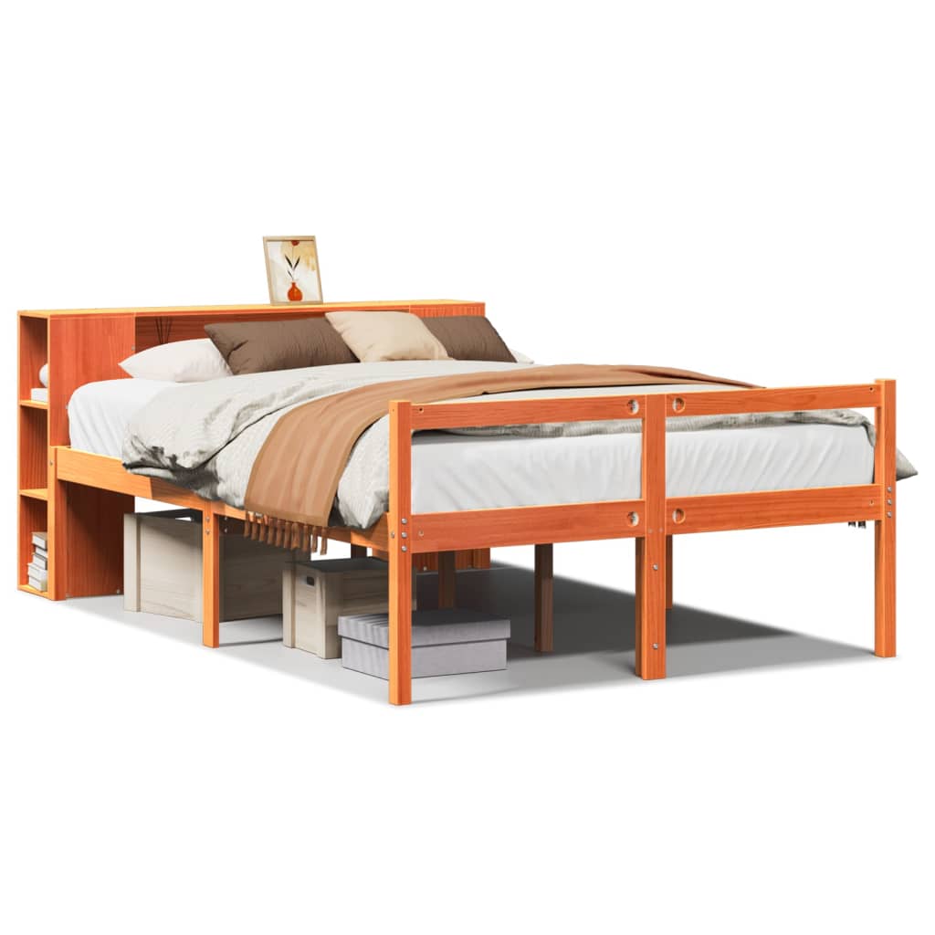 vidaXL Bookcase Bed without Mattress Wax Brown 140x190 cm Solid Wood