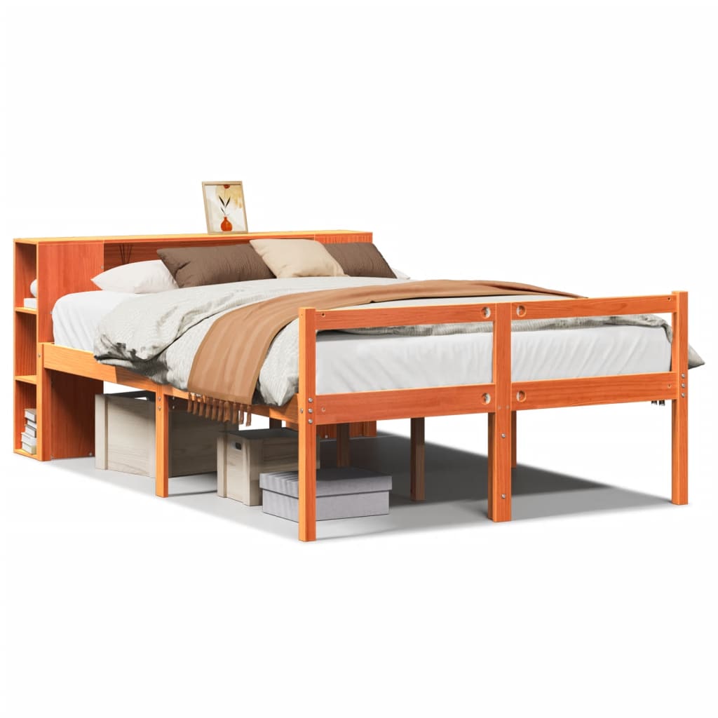 vidaXL Bookcase Bed without Mattress Wax Brown 150x200 cm King Size Solid Wood