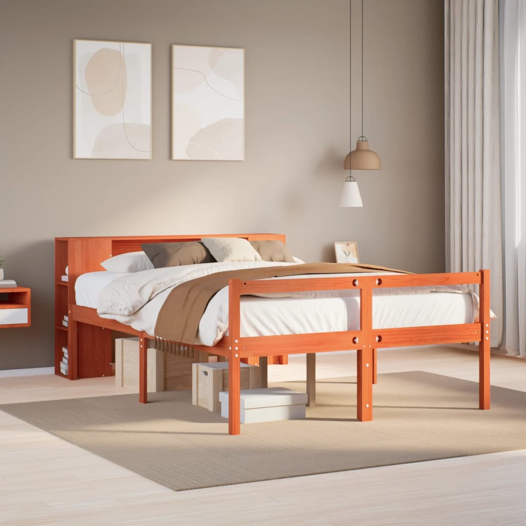 vidaXL Bookcase Bed without Mattress Wax Brown 150x200 cm King Size Solid Wood